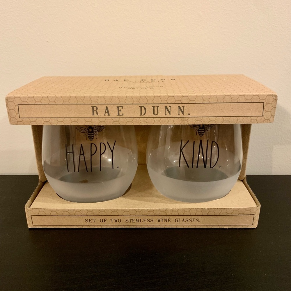 Rae Dunn Stemless Wine Glasses (Set of Two)